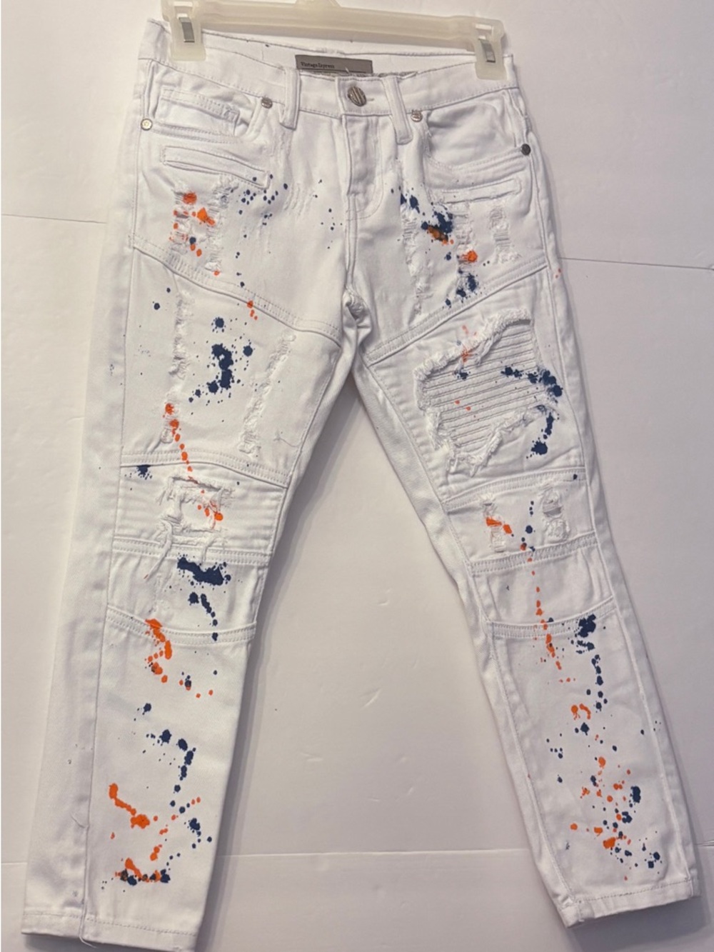 Vintage Express Girls Distressed Paint Splattered 5 Pocket Jeans Size 6